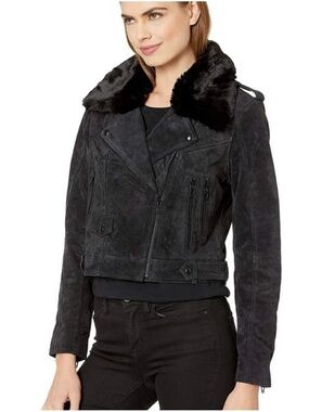 BLANKNYC Black Suede Moto Jacket with detachable Faux-Fur Collar